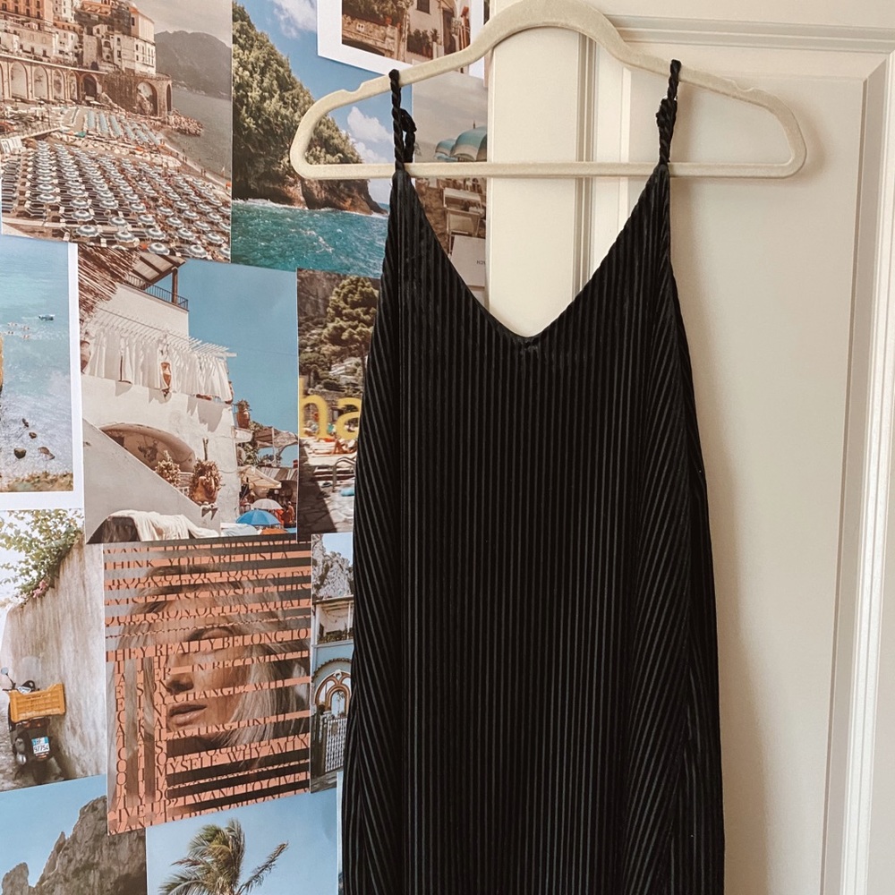 Black velvet mini shift dress